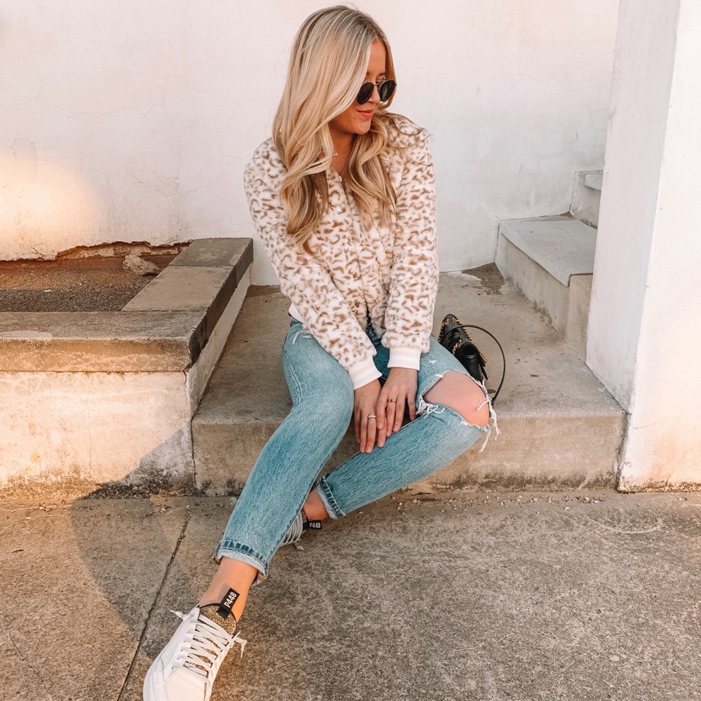 Fur leopard bomber jacket